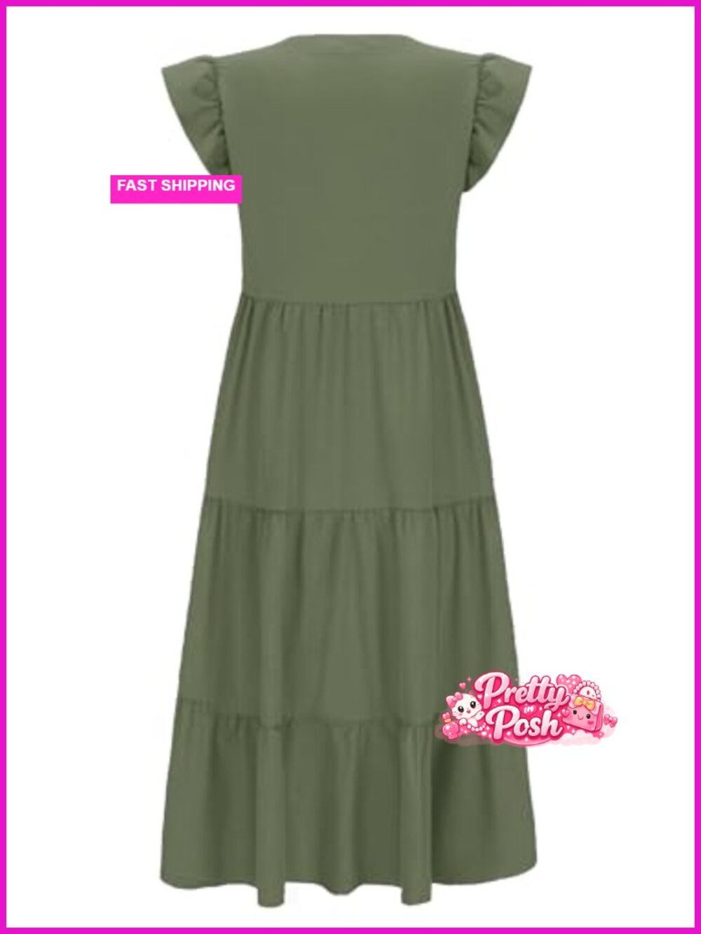 Nursing Midi Dress Sleeveless V Neck Tiered Sundress with Pockets - Picture 4 of 5